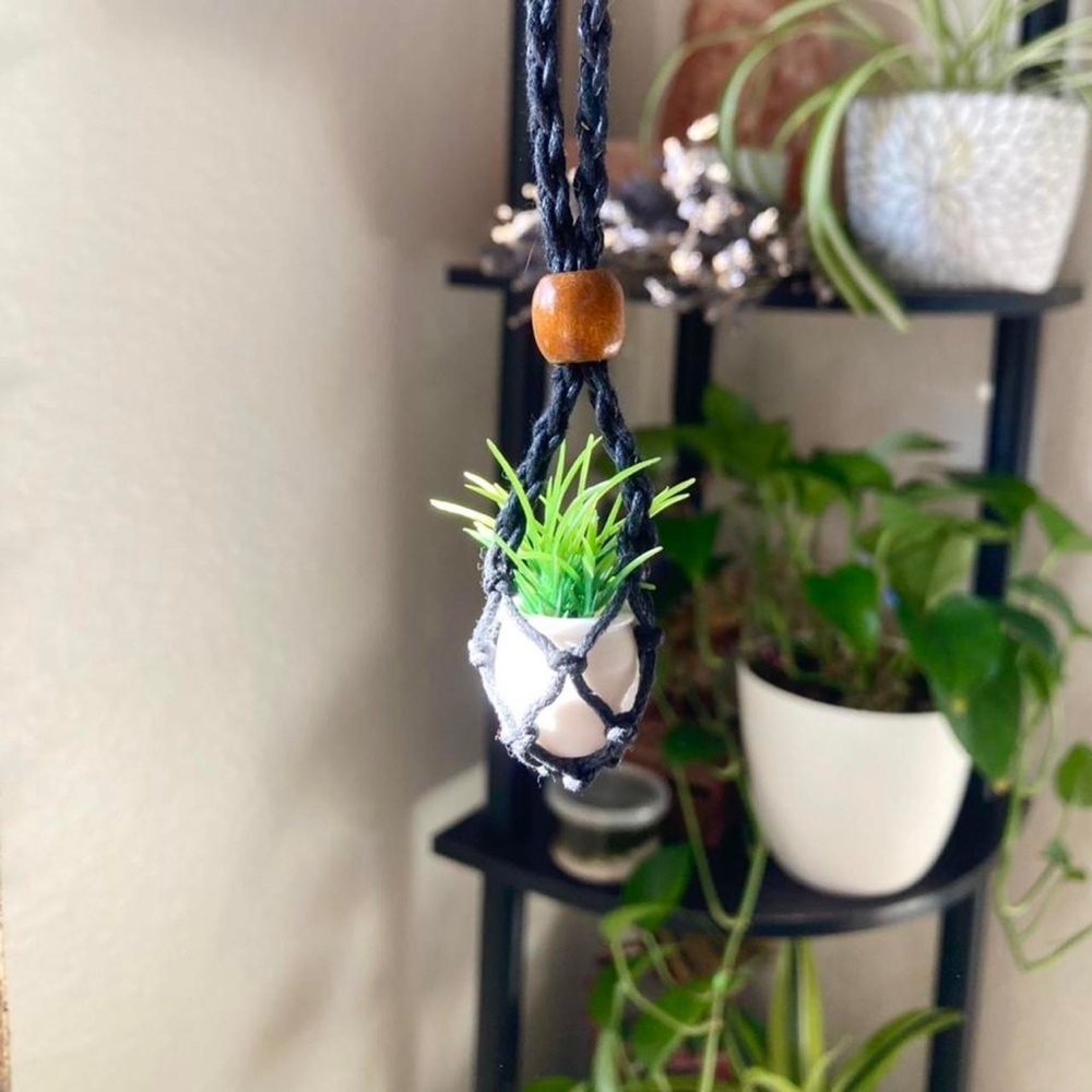 Macrame green plant holder hanger mini fake plant choker necklace